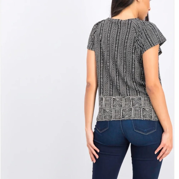 Style & Co Printed Pleated Scoop Neck Top Black and White Size XL - Picture 2 of 7